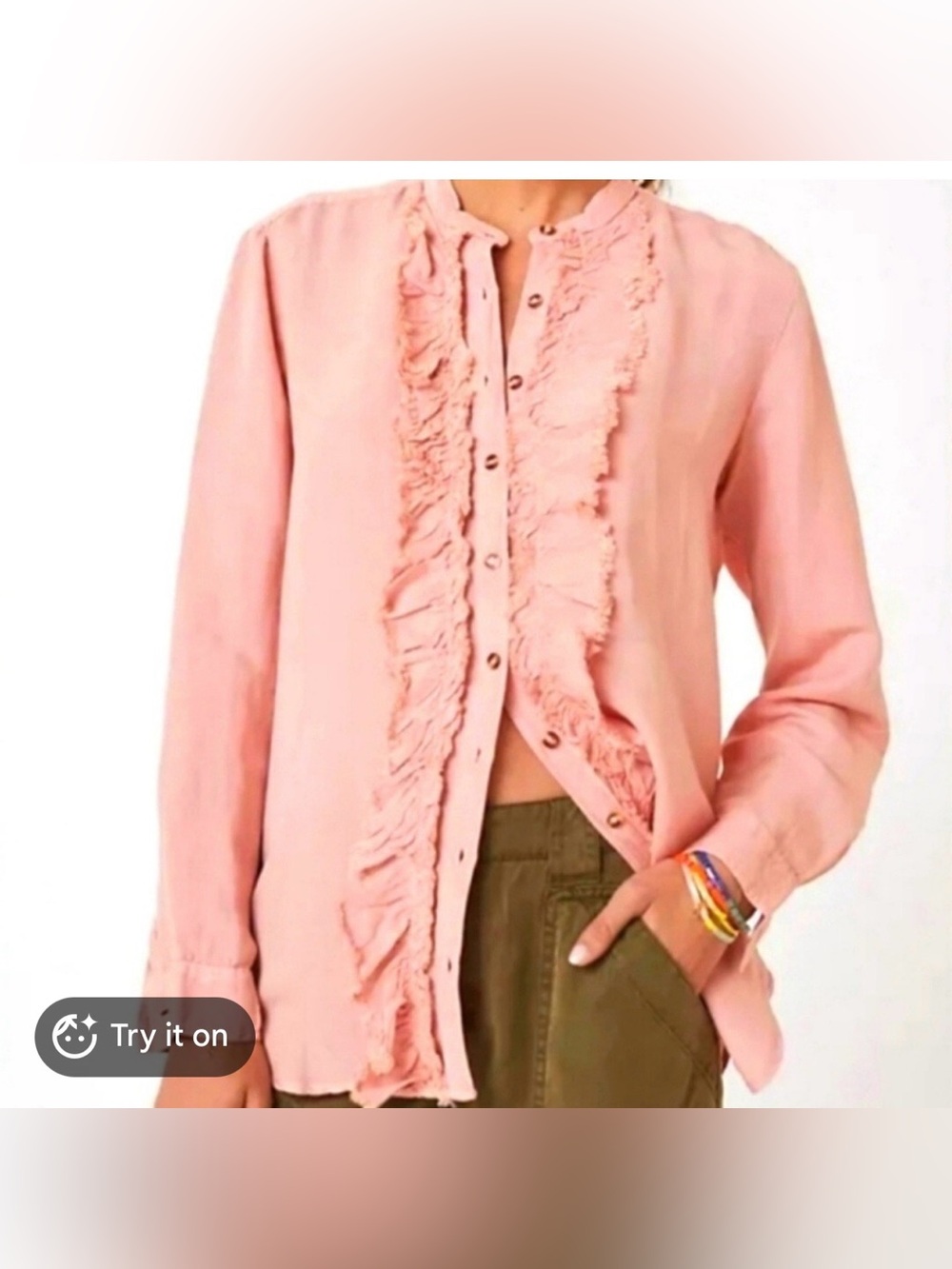 Anthropologie Pilcro Ruffled Placket Shirt in Light Pink